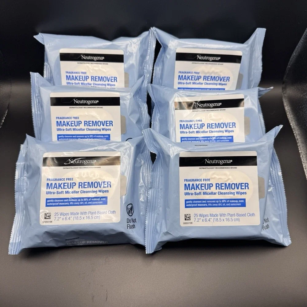 6 Pack NEUTROGENA FRAGRANCE FREE MAKEUP REMOVER TOWELETTES 25 COUNT EACH SEALED